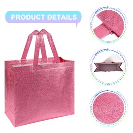 PHOGARY 15pcs Gift Bags with Handles (Pink Glitter), Stylish Party Bags for Birthday Bachelorette Wedding Party Favor Bridal Shower Wrap, Reusable Goodie Bags