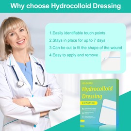 Hydrocolloid Bandage 10 Pack, 4''x4'' Thin Sterile Hydrocolloid Wound Dressing for Light to Medium Exudate Wound, Pressure Ulcer, Bed Sore, Surgical Wound,Superficial Wound, 0.35mm