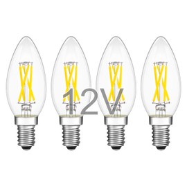 TOKCON 12V Candelabra LED Light Bulbs - Daylight 5000K 4W(Only for 12 Volt DC/AC) - E12 Small Base - 40W Equivalent Dimmable Low Voltage Type B LED Candle Bulb for RV, Boat, Lantern, 4 Pack