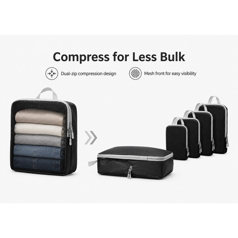4 Packs Compression Packing Cubes for Travel - Expandable Luggage
