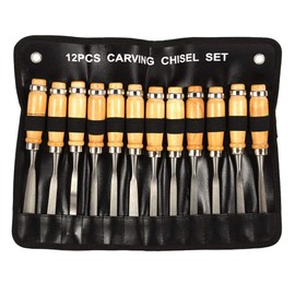 Wood Chisel Tool Set, 12pcs Woodworking Chisels Wood Carving Tools Trimming Down Wood Woodworking Lathe Gouges Tools with Roll-Up Carrying Case for Carpenter,6mm (1/4"), 12mm (1/2")