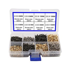 newlng 2.5MM Small Screws Phillips Flat Head Cross Self Tapping Tiny Screw Cabinet Electronic Accessories Screw Multifunctional DIY Micro Woodworking Mini Screw Set Gold Black Silver 1600pcs