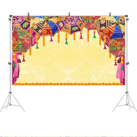 Ticuenicoa 5x3ft Indian Traditional Backdrop Indian Colorful Embroidered Umbrella-Wedding Background Bridal Shower Party Decorations Photo Booth Props