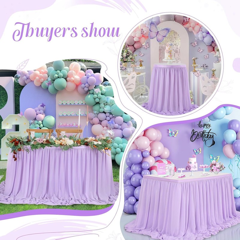2 Layer Lavender Chiffon Table Skirt 14FT for Rectangle Tables