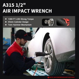 AEROPRO TOOLS 1/2-Inch Composite Air Impact Wrench(A315), Twin Hammer, 1380FT-LBS Max Loosening Torque, 8000RPM, Pneumatic Impact Gun, for Auto Repair, Tire Shop (Lightweight Housing)