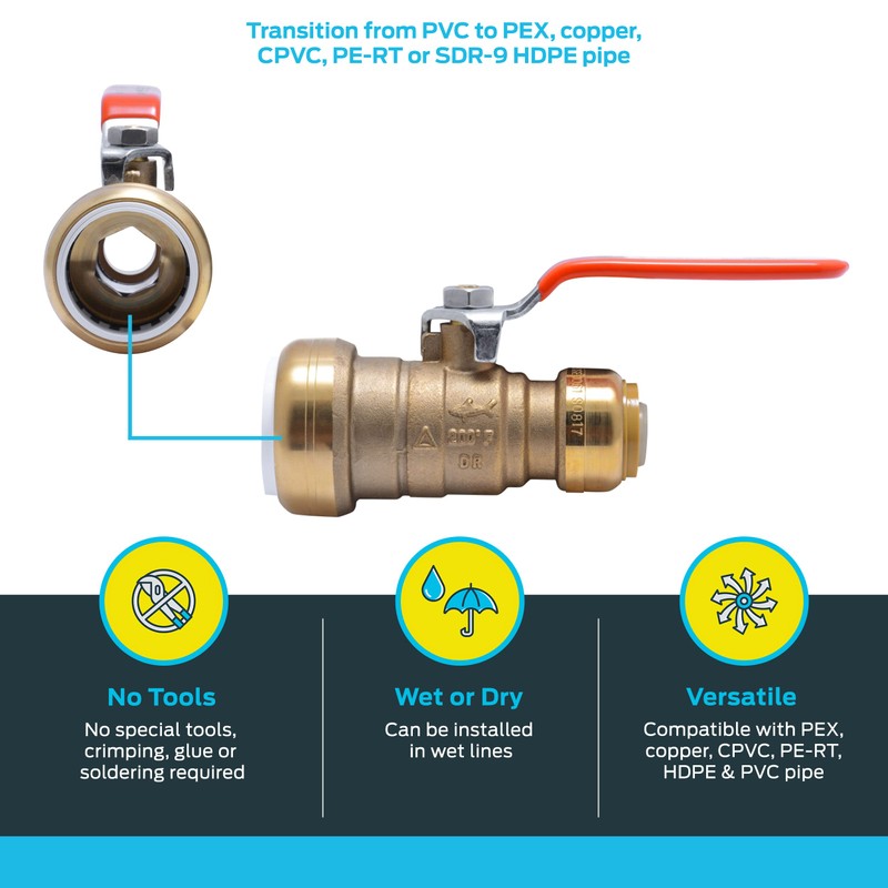 SharkBite 1 Inch PVC x 3/4 Inch CTS Ball Valve,