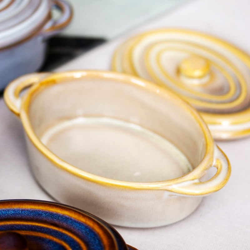 Set Of 4 Oval Reactive Glaze Mini Casserole Dishes 230ml