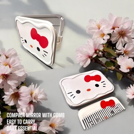 KOZUKI Pochacco Mirror Anime Compact Mirror Kitty Mirror Pink Compact Mirror Pink Magnifier Mirror Carry Out Mirror Make up Mirror (Yellow Pocha)