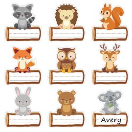 FYSUIMU Woodland Animal Name Tag Jungle Animal Nameplate Sticker 9 Designs Classroom Bulletin Board Decor Label Sticker for Office Desk Wall Decor, 135Pcs