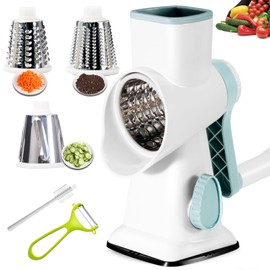 Dachenus Cheese Grater Rotary Cheese Grater,Versatile Cheese Shredder,Blades for Shredding, Grating, Slicing,Cheese Shredder with Suction Base and Cleaning Brush Kitchen Gift (white)