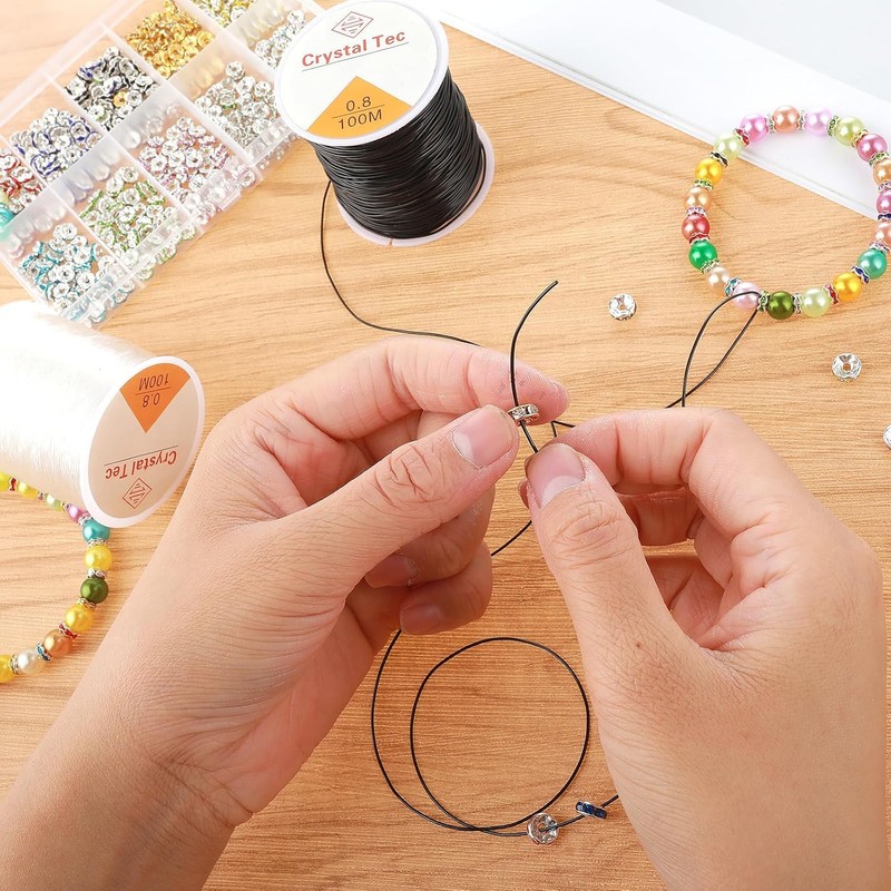 Bead Cord Crystal Elastic Stretchy Bracelet String, 2Pcs Elastic String