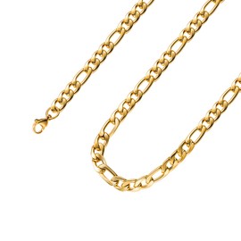 Estendly 18k Gold Plated 34 Inches Figaro Chain Necklace 8.5MM Stainless Steel Figaro Link Chain for Men Women