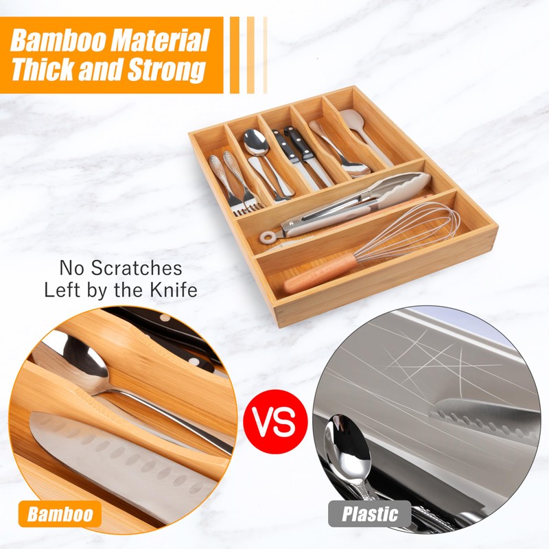 Bellsal Bamboo Silverware Drawer Organizer, Kitchen Utensil Drawer Organizers, 12"x15.7"