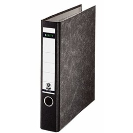 Leitz Qualitäts-Ordner 180° ohne Schlitze, A4, Schwarz, 5,2 cm Rückenbreite, Einband mit Wolkenmarmor-Papier bezogen, 10600000