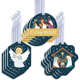 Big Dot of Happiness Holy Nativity - Assorted Hanging Manger Scene Religious Christmas Favor Tags - Gift Tag Toppers - Set of 12