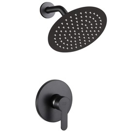 Matte Black Shower Faucet Set Bathroom Rainfall Mixer Shower System Wall Mounted 8" Inch Shower Head and Handle Set Single Function Shower Trim Kit with Rough-in Valve