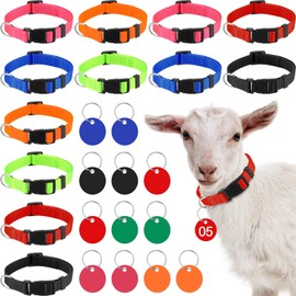 Foilswirl 12 Pack Goat Collars with Number Tag Adjustable Nylon Livestock Collar with No. 01-12 ID Number Tags Sheep Collars Set for Small Livestock Farm Animal Goat Sheep Cow(Regular)