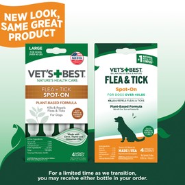 Vet’s Best Natural Flea and Tick Drops for Dogs – Natural Topical Flea Prevention with Certified Essential Oils – Plant-Based Spot-On Treatment for Large Dogs – Pest Control – 4 Month Supply