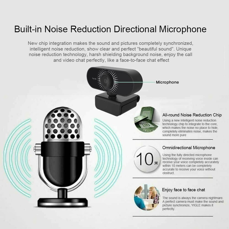 Full HD 1080P Webcam With Microphone, Privacy Cover, USB Computer
