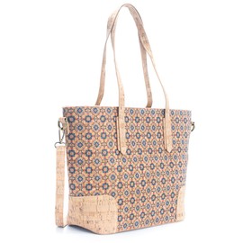 DeCarbonize Handbag made of cork women's shopper shoulder bag large sustainable vegan leather tote bag beach bag cork bag (Azulejos)