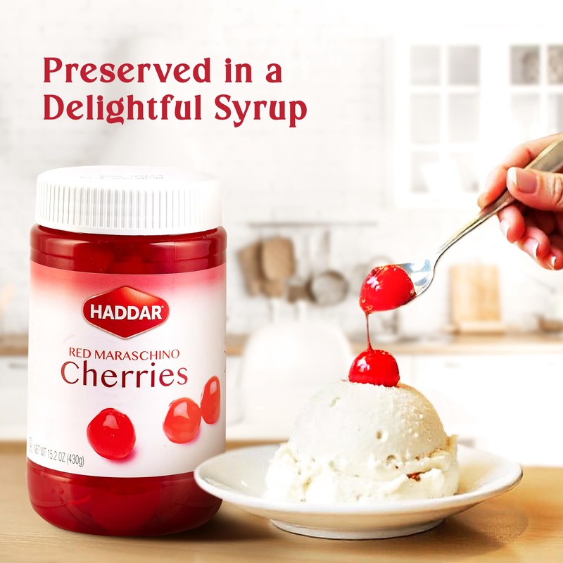 Haddar Red Maraschino Cherries, 12.6 oz (2 Pack) | Old