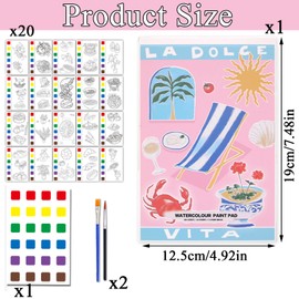 Watercolour Paint Pad, 7.48x4.92 Inch Minis Paint Pad, 20 Sheets mini colouring book Set with 2 Paint Brush, Portable Pocket Watercolour Painting Book, Cute Watercolor Paints Set