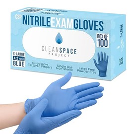 CLEAN SPACE PROJECT Nitrile Exam Gloves - Blue Disposable Gloves, Non-Latex and Powder Free Surgical & Medical Gloves, Cleaning, Cooking Blue Gloves - 4.2 mil (X-Large, Box of 100)