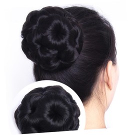 Mikinona Natural Black Bridal Hair Wig Bun Wig for Wedding Hair Bun Extension Donut Clip for Women
