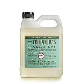 Mrs. Meyer’s Refill Jabón de Manos Líquido Albahaca, 975 ml | Repuesto con Aroma Herbal Fresco | Fórmula Suave de Origen Vegetal | Ideal para Uso Diario | Sin Parabenos ni Crueldad Animal