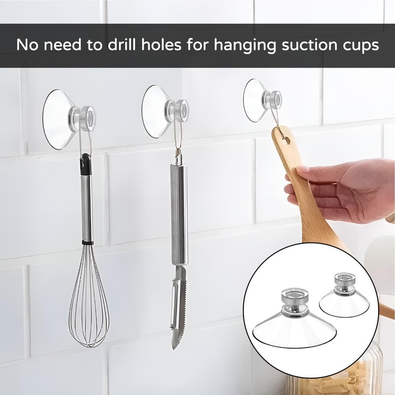 Pack of 16 Suction Cups with Thread, Transparent Suction Cups