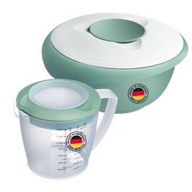 Westmark Helena Mixing Bowl (2.5L) and Mixing Cup (1.4L) - Mixing Bowl with Splash Guard Rim and Rubber Ring - Cup with Spout and Measuring Scale - Mint Green/White