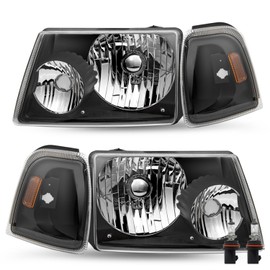 TUSDAR Headlight Assembly Set for 2001-2011 Ford Ranger with Corner Light 4PCS Driver Passenger Side (Chrome Housing & Clear Reflector)