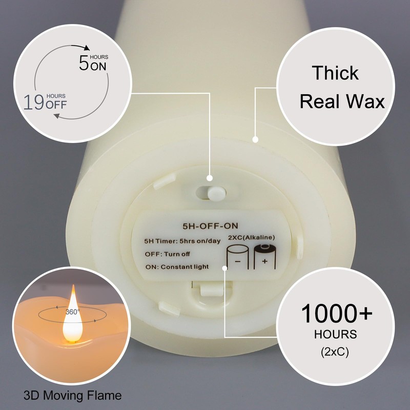 TECHLONG 10" x 4" Large Flameless Candles with Remote Timer,