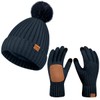 Womens Beanie Hat Gloves Set Winter Knitted Beanie Hat for