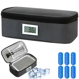 RUBOQE Bolsa de Enfriador de Insulina Portátil, Estuche para Insulina de Viaje con Pantalla de Termómetro y 6 Bolsas de Hielo, Mantener Insulina Refrigerada de 6-9 Horas, Perfecto para Viajar a Diario