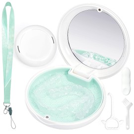 Estuche para retenedores con espejo y cordón, estuche delgado para alineadores con orificios de ventilación, linda caja para aparatos dentales con herramienta para quitar retenedores y cepillo