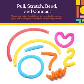 Special Supplies Fun Pull and Stretch Tubes for Kids - Pop, Bend, Build, and Connect Toy, Provide Tactile and Auditory Sensory Play, Colorful, Heavy-Duty Plastic (16-Pack Primary Colors)