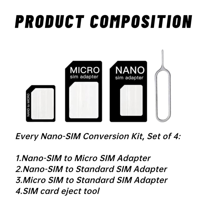 FLLAGG20 10x SIM Card Adapter Set, SIM Adapter, Black, 4-in-1,