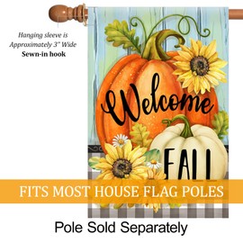 Texupday Welcome Fall Sunflower Pumpkin Harvest Decoration Autumn Thanksgiving House Flag Farmhouse Outdoor Yard Banner 28" x 40"