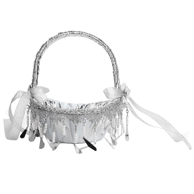 Wedding Flower Girl Basket Silver Hand Flower Basket Romantic Rhinestone