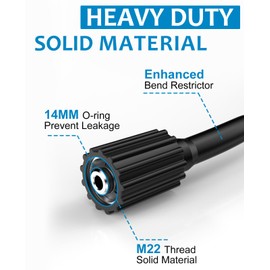 XENDY WASHER 1/4 Pressure Washer Hose 25FT,Power Washer Hose Kink Free High Pressure Hose M22 14MM Solid Fittings Pressur Washer Replacement Hose Light Weight Black