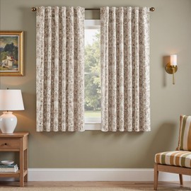 jinchan Floral Blackout Curtains for Bedroom Living Room 63 Inch Length Farmhouse Curtains Room Darkening Vintage Short Drapes Traditional Rod Pocket Window Treatment 2 Panels Set Taupe on Beige