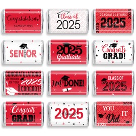 100Pcs Graduation Decorations Class of 2025 Candy Bar Wrappers,Red and White Congrats Grad Mini Candy Stickers Chocolate Bar Labels for College High School Graduation Party Favors,Candy Not Included