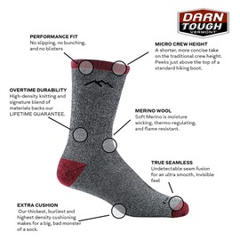 Darn Tough Men's Mountaineering Micro Crew Heavyweight with Full Cushion Hiking Sock (Style 1953) - Smoke, X-Large