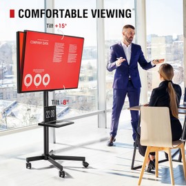 AOKCOS Rolling TV Stand - Mobile TV Stand on Wheels for 32-65 inch Flat/Curved TVs with Tilting, Height Adjustment Portable Rolling TV Cart Hold up to 88 Lbs for Livingroom, Bedroom, Office, Outdoor