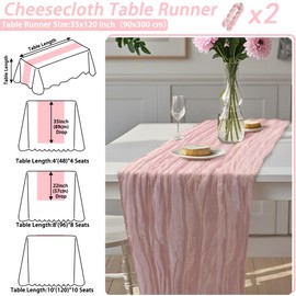 AlaTyche 2 Packs Pink Cheesecloth Table Runner, 90×300cm Rustic Gauze Vintage Table Runner, Boho Table Runner for Spring Wedding Baby Shower Party Birthday Bridal Holiday Table Decorations