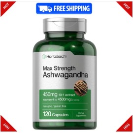 Horbaach Ashwagandha 4500mg–Max Strength,120 Capsules,Non-G<wbr/>MO,Gluten-Free