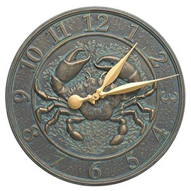 Whitehall Products Crab Sealife Clock, Bronze Verdigris