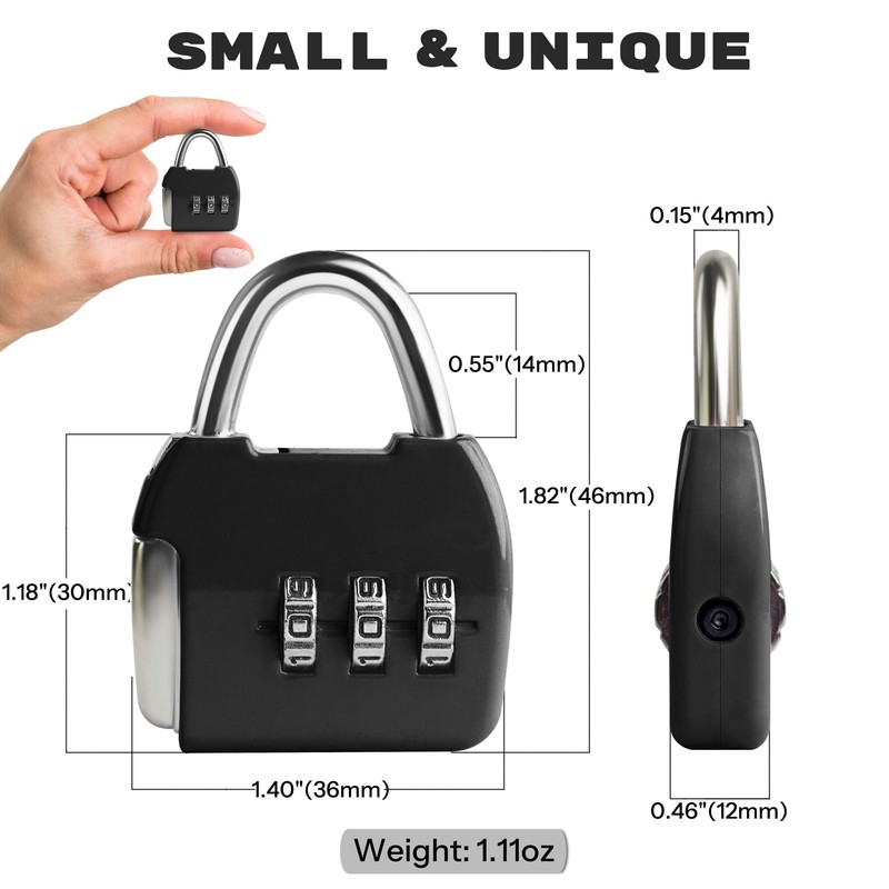 UP Security Small Combination Lock, 3 Digit Combination Padlock, Travel