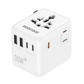 Universal Travel Adapter, RIOZIOZIOZ GaN III Worldwide Portable Adaptor with 35W PD Fast Charging, 7 Ports(2AC Socket&3USB-C&2USB-A), European Travel Essentials for EU/US/UK/AU/JP Power Plug